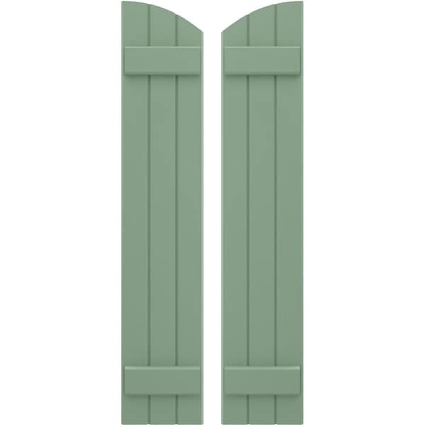 Ekena Millwork Americraft 3-Board (2 Batten) Wood Joined Board-n-Batten Shutters w/Ellipt Top, ARW101BE311X77TGH, PR ARW101BE311X77TGH - main